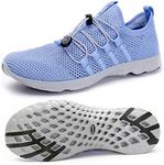 DLGJPA Women's Quick Drying Water Shoes for Beach or Water Sports Lightweight Slip On Walking Shoes Blue Size: 9 US