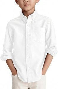 Boys' Long Sleeve Dress Shirts Classic Collared Button-Down Tshirt Solid Cotton Top with Chest Pocket White