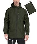 MoFiz Rain Jacket for Men Packable Raincoat Outdoor Fishing Hiking Waterproof Windproof Hooded Windbreaker Army Green,3XL