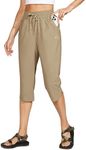 Willit Women's Swim Capris Pants Quick Dry Swimming Board Beach Athletic Capris with Pockets Lightweight UPF 50+ 18" Khaki L