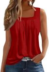 Womens Tops 2025 Ruffled Square Collar Tank Plus Size Floral Print Tee Summer Casual Loose Sleeveless Shirt Trendy Tunic Pleated Fit Baggy Comfy Blouse Red XL