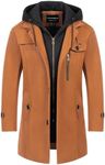 CREATMO US Men's Fall Winter Peacoat Jacket Wool Blend Mens Dress Coats Business Formal Trench Coats With Removable Hood Brown M