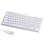 Powboro 2021 Upgraded PC Computer Laptop Mini USB Wired Keyboard for Mac and Windows 78 Scissor keys Small Super Thin Compact Multimedia Keyboard (Silver)