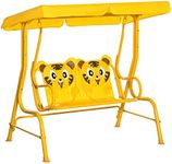 Outsunny 2-Seat Kids Porch Swing Chair, Children Outdoor Patio Furniture Lounge Chair for Garden, with Adjustable Canopy, Seat Belt, Tiger Pattern, for 3-6 Years Old, Yellow