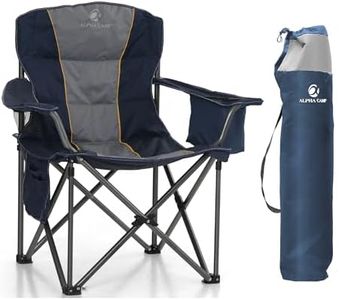 LET'S CAMP Folding Camping Chair Oversized Heavy Duty Padded Outdoor Chair with Cup Holder Storage and Cooler Bag, Support 200 KG with Thicken 600D Oxford