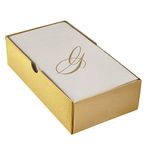 Silver Spoons,24 Count (Pack of 1) Linen Feel Disposable Monogrammed Guest Towels | European Made | Initial “G” | 24 pc | for Upscale Wedding and Dining (Ivory/Gold)