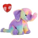 Splodge Teddy Parties Rainbow Elephant Plush Soft Toy with 60 second Voice Recorder - 16"/40cm - Record a message and send in a bear - Baby heartbeat bear