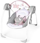 Ingenuity Comfort 2 Go Compact Portable 6-Speed Baby Swing with Music, Folds for Easy Travel-Flora the Unicorn (Pink), 0-9 Months