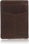 Fossil Men's Leather Minimalist Magnetic Card Case with Money Clip Front Pocket Wallet, Ingram Brown, One size