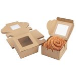 BELLE VOUS Mini Cake Gift Boxes (50 Pack) - Brown Kraft Small Cake Boxes for Cake Portions - Cookie/Brownie Bakery Boxes - Cardboard Cake Packaging Boxes for Treats/Gifts