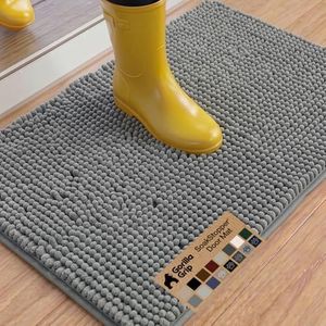 GORILLA GRIP Absorbent Soak Stopper Doormat, Rubber Backing Welcome Mat, Muddy Dog Paws Dirt, Washable Quick Dry Microfiber Chenille Floor Interior Door Mats, Home Décor, 36x24 in Gray