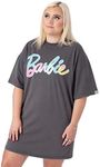 Barbie Oversized T-Shirt Dress Ladies Womens | Adults Pastel Rainbow Logo Short Sleeve Outfit | Charcoal Grey Gifts