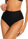 Annbon Ruched Black Mid High Wasited Bikini Bottoms for Women Tummy Control Womens Full Coverage Bikini Bottoms Bathing Suit Bottoms Swimsuit Bottoms Swimwear Bottoms for Women Tummy Control XL