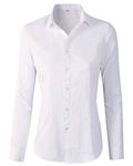 Beninos Women's Basic Long Sleeve Button Down Shirt Work Wear (680 White, S)