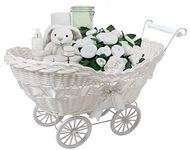 Baby Pram Basket Wicker Gifts Stoarge Hamper White Natural New Born Baby Showers Christmas Xmas Gift for boys & Girls