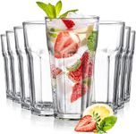 BINZO Stackable Water Glasses Set of 6 Pcs, 370 ml, Highball Drinking Glass, Heavy Base Tall Tumblers for Water, Juice, Cold Drinks, Shake, Beer, Milk, MultiUse