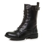 AJVANI Flat Low Heel lace up Zip Combat Military Ankle Boots Size 6 39