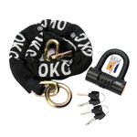 OKG Ultra Security Motorcycle Chain Lock, 4 Keys, 13lbs, 5 ft x 1/2in (12mm) Thick Lock Chain Heavy Duty Chain Lock, High Security Cut Proof Chain and Anti Theft U Lock, Sold Secure Approved, Gold