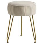 IBUYKE Velvet Round Footrest Stool, Makeup Vanity Stool Side Table, Velvet Dressing Table Seat, Pouf Couch Stool, Golden Steel Legs, Creamy-White L/G-30M