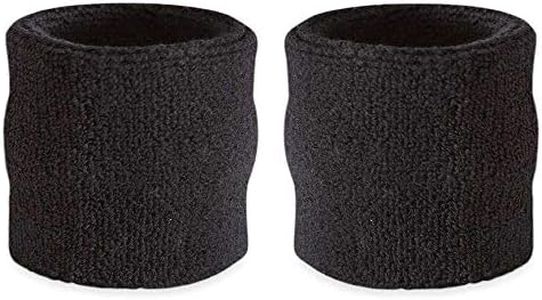 Suddora Wrist Sweatbands, Absorbent and Breathable Thick Cotton Bands for Working Out, Gymnastics, Basketball, Tennis, and Football, Multiuse Wristbands for Costumes and Cosplay (Pair) (Black)