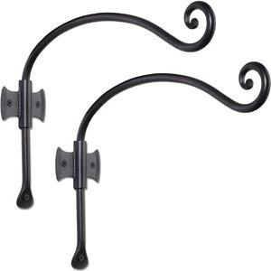 RTZEN Plant Hanger Indoor Hook - Wrought Iron Plant Hangers Outdoor Metal Hooks - Decorative Heavy Duty Wall Hooks for Hanging Plants Baskets Lanterns Wind Chimes - 2 Pack (Axe-Shape Hooks 12")