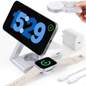 Ultrathin Metal 3 in 1 Wireless Charging Stand Station, Foldable Magsafe Compatible for iPhone 16/15/14/13/12 Series, Portable Wirless Charger (Silvery)
