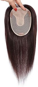 RemeeHi Clip in Straight Similar Silk Base Hair Topper Human Hair for Women,Crown Top Hairpiece for Thinning Hair 9x14 Brown 12 Inch