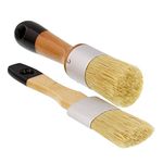 US Art Supply 2-Piece Multi Use Round Chalk, Wax and Stencil Brushes for Chairs, Dressers, Cabinets and other Wood Furniture - 100% Natural Bristles, Lightweight and Rust Resistant