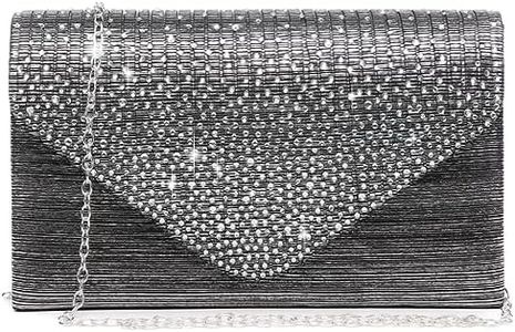 Dasein Women Satin Evening Bag Rhinestone Clutch Purse Wedding Prom Purse Formal Cocktail Party Handbag (Grey)