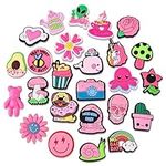 25 PCS Pink Preppy Shoe Charms for Clog, Cute Croc Charms Shoe Accessories Kawaii Shoe Ornaments for Girls Adults Kids Clog Sandals Party Gift