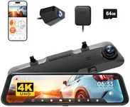 WOLFBOX 12" 4K Rear View Mirror Camera with 5.8GHz WiFi and Voice Control, Smart Mirror Dash Cam Front and Rear, Backup Camera with 1080P Rear Camera, Dash Cam with WDR, Includes 64GB Card & GPS