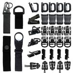 34 PCS Tactical Gear Clip Molle Attachments for Tactical Bags Backpack Vest - 2 Molle Key Ring - 10 Multipurpose D-Ring Locking Water Tube Clip Web Dominator Buckle with Elastic String ((34PCS Black)