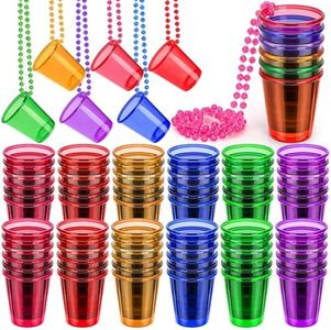 Cididu 36 Pack Shot Glass on Beaded Necklaces, Disposable Plastic Shot Cups Bachelorette, Bulk Adult Mini Shot Glasses for Christmas Party, Birthday, Wedding, Mardi Gras, St. Patrick's Day, 2 Oz