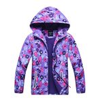 Girls Rain Jackets Lightweight Waterproof Hooded Rain Coats Windbreakers for Kids Purple 5/6