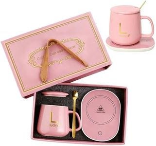 Smart Electric Coffee Mug Thermos - Countertop Beverage Heating Tray for Office and Home - Keeps Coffee, Tea, Soymilk, or Water WarmAutomatic Shutoff Safety Design (Ceramic Mug Included) (Pink)