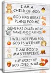 Framed Jesus Bible Verses Canvas Wall Art I Am Son of God Kids Room Wall Decor Picture Poster Prints Cute Animals Christian Religious Artwork for Kindergarten Classroom Bedroom Home Decoration