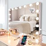 Kottova Large Vanity Mirror with 17 Dimmable LED,Hollywood Vanity Makeup Mirror with 3 Color Lights,USB Charging Port,Lighted Mirror,Detachable 10X Spot Mirror,Touch Control,24.4"x 21.2",White