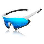 KINGSEVEN Polarized Sunglasses for Men and Women Sports Sunglasses with UV400 Protection for Driving Fishing Cycling (White Black Frame Black Temple-Ice Blue Lens)