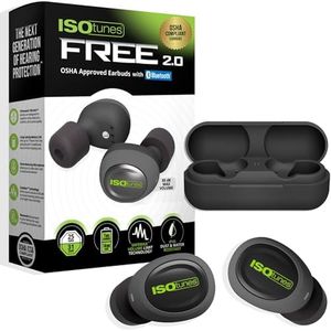 ISOtunes Free 2.0 True Wireless Earbuds: Improved 25 dB Noise Reduction Rating, 22 Hour Total Battery Life, Noise Cancelling Mic, OSHA Compliant Bluetooth Hearing Protector (Free 2.0 - Matte Black)