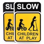 Bigtime Slow Children at Play Sign for Street Set of 2 - Waterproof Metal Signs for Outdoor Safety and Decor- Traffic Warning Side Walk Poster - Place At Garden, Yard, school, or Playground