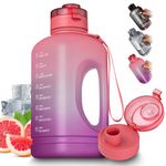 Wisenest Half Gallon Water Bottle With Time Marker - 2.2L/64 oz Water Bottle With Handle,Strap,Chug Lid - BPA Free,Leakproof Gallon Water Jug - Large Reusable Water Bottle For Sport,Gym,Travel(Pink)