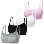 Young Girls Bras Cotton Teenage Underwear Removable Chest Pad Sports Training Bra Crop Tops for 7-12 Years Girls- 4 Pieces/4 Set