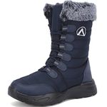 DimaiGlobal Womens Mens Winter Snow Boots Outdoor Waterproof Anti-Slip Tall Snow Boots Ladies Walking Shoes Comfy Flats Warm Faux Fur Lined Shoes 8UK Blue