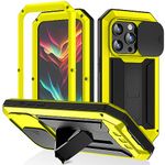 Tiwikunx iPhone 15 Pro Max 5G Metal Metal Case,Outdoor Aluminum Metal Gorilla Glass Shockproof Military Heavy Duty Sturdy Protector Cover Hard Case with Screen Protector (Yellow-Ⅱ)