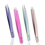 Tweezers Set, 4 Pieces Professional Eyebrow Plucking Tweezers for Women and Men, Precision Tweezers Set for Ingrown Hair Remove and Splinter, Blackhead and Tick Remover, Multicolor