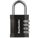 1-Pack FortLocks Padlock | 4-Digit Combination Lock for Indoor & Outdoor Use | Padlock for Gym or School Locker | Resettable Padlock with Code | Heavy-Duty, Rustproof, Weatherproof | Black