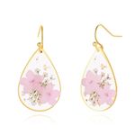 Pink Forget-Me-Not and Queen Anne's Lace Pressed Wildflower Earrings | Pressed Flower Teardrop Earrings Dry Flowers | Drop Dangle Earring For Girls | Personalized Handmade Earrings | Gift for Woman