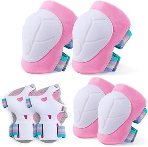 FIODAY Knee Pads for Kids Knee and Elbow Pads Wrist Guards Adjustable Protective Gear Set for Girls Boys Inline Skating Biking Skateboard Scooter Knee Pads,Pink,3-8 Years