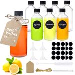 Mispudin Glass Shot Bottles with Lids, 8-Pack Reusable Ginger Shot Bottles Glass 100ml/3.4oz, Clear Small Glass Bottles for Juice Shots with Funnel, Labels, Pen, Cleaning Brush, Hang Tag