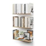 CASSA Wall Mounted Floating Book Shelves for Wall Set of 3, Shelf Bookshelf for Bedroom Living Room Office Bathroom Kitchen Rustic Wood with Metal Bracket (Natural White)